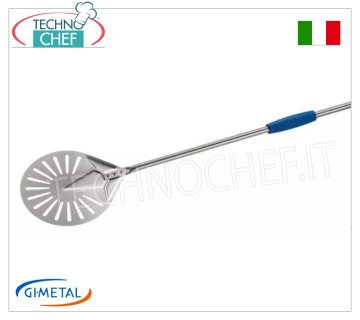 Gi-Metal - Stainless steel perforated pizza peel, Blue Line, handle length 150 cm Stainless steel perforated pizza peel, Azzurra Line, light, smooth and resistant, diameter 170 mm, handle length 1500 mm.