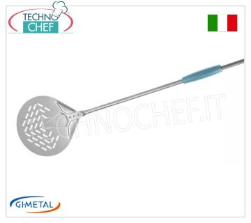 Gi.Metal - Stainless steel perforated pizza peel, Evoluzione line, handle length 150 cm Stainless steel perforated pizza peel, Evolution Line, light, smooth and resistant, diameter 170 mm, handle length 1500 mm.
