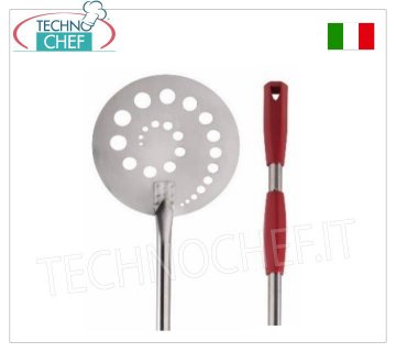 Round Perforated Stainless Steel Pizza Shovel, diameter 15 cm, with sliding handle ROUND PERFORATED stainless steel pizza peel, diameter 15 cm, sliding handle 150 cm.