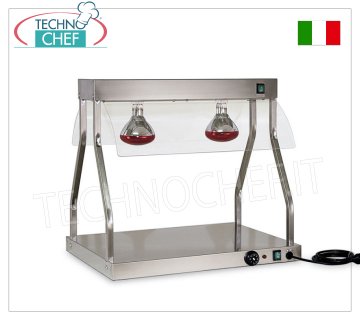 Hot surface with infrared heating lamps HOT PLATE in STAINLESS STEEL with 1 INFRARED LAMPS and SIDE DEFLECTORS in plexiglass, Suitable for 1 GASTRO-NORM 1/1 TRAYS (530x325 mm), adjustable thermostat from 30 to 90°, V 230/1, Kw.0.6 - dim.mm.380x530x700h