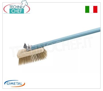 Gi.Metal - Orientable Evolution Brush with Brass Bristles - mod.ACE-SP Professional oven brush with adjustable head, brass bristles and stainless steel rear scraper, aluminum handle length 1500 mm.