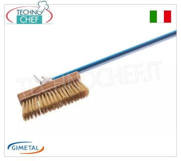 Gi.Metal - Orientable Brush with Brass Bristles - mod.AC-SP Professional oven brush with adjustable head, brass bristles and stainless steel rear scraper, aluminum handle length 1500 mm.