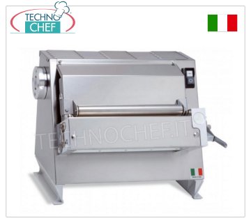 Fresh pasta sheeter with 1 pair of 400 mm rollers HIGH PRECISION PASTA SHEETER with 1 PAIR of MM long RIBBED STAINLESS STEEL ROLLERS. 400, PREPARED for the application of SHEET CUTTERS, - V. 230/1 - Kw. 0.37 - weight 45 kg - dimensions mm. 520x520x800h