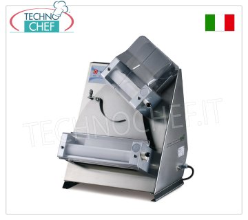 Pizza stretcher with 2 pairs of 300 mm inclined rollers, mod. DL30 Stainless steel pizza stretcher with 2 PAIRS of 300 mm LONG INCLINED ROLLERS, for 80/210 gram loaves, V 230/1, kW 0.375, dim. mm 420x450x650h