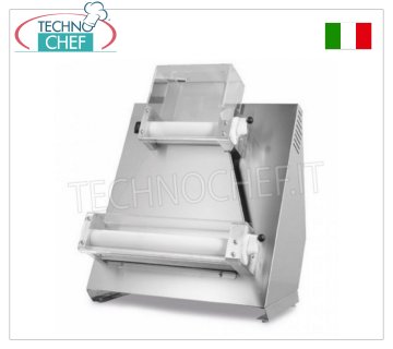 Pizza stretcher with 2 pairs of parallel rollers of 400 mm, mod. SPR40PA STAINLESS STEEL PIZZA ROLLER with 2 PAIRS of PARALLEL ROLLERS 400 mm LONG, for PIZZA DISCS from: 260 to 400 mm., LOAVES from 220 to 1000 grams, V 230/1, kw 0.37, Weight 38 Kg, dimensions mm 550x365x750h