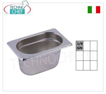 Gastronorm GN 1/9 pans in stainless steel Gastro-norm basin 1/9, 18/10 stainless steel, capacity 0.6 litres, dim.mm.176 x 108 x 65 h