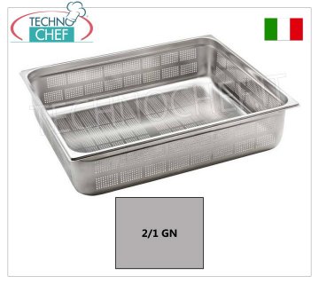 Perforated Gastronorm 2/1 stainless steel containers Gastro-norm 2/1 tray, perforated, 18/10 stainless steel, dim.mm.650 x 530 x 20 h
