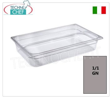 Gastronorm GN 1/1 containers in polycarbonate 1/1 gastro-norm tray in polycarbonate, capacity 9.2 litres, dimensions mm.530 x 325 x 65 h