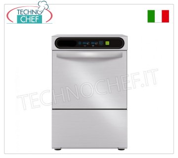 TECHNOCHEF - Professional Bar Glasswasher, 35x35 cm square basket, Electronic Controls STAINLESS STEEL GLASS WASHER, SQUARE basket 350x350 mm, ELECTRONIC controls with DISPLAY, 4 cycles of 90/120/150/180 sec, max height of glasses 240 mm, with rinse aid and detergent dispenser. Tub, V 230/1, Kw 2.79, Weight 46 Kg, dim.mm.420x485x660h