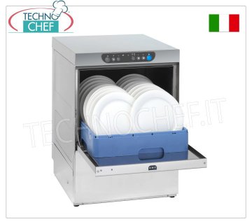 Dishwasher with square basket 50x50 cm, Max useful height 35 cm, Mechanical Controls, 2 Cycles, V, 220/1 DISHWASHER with 500x500 mm QUADRO basket, ELECTROMECHANICAL CONTROLS, 2 Wash Cycles for 30-40 baskets/hour, Max Useful height 350 mm, RINSE AID dispenser, V.230/1, Kw.3.55, Weight 49 Kg, dim.mm .572x633x814h