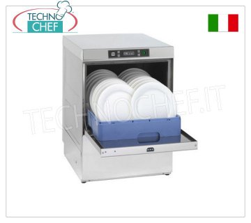 Dishwasher with square basket 50x50 cm, Max useful height 35 cm, Digital Controls, 3 Cycles, V.380/3+N DISHWASHER with 500x500 mm SQUARE rack, DIGITAL CONTROLS, 3 cycles of 20-30-40 racks/hour, USABLE HEIGHT Max 350 mm, with RINSE AID and TANK DETERGENT dispenser, V.400/3+N, Kw.5.05, Weight 49 Kg, dim.mm.572x633x814h