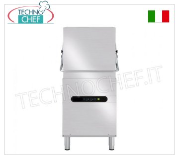 TECHNOCHEF - Hood dishwasher, digital controls, max 60 baskets/hour LIFTING HOOD DISHWASHER with 500x500 mm QUADRO basket, 4 cycles of 60/90/120/240 sec, max output n°60 baskets/hour, electric rinse aid and detergent dispenser, V.400/3+N, Kw.6, 74, weight 133 kg, dim.mm.620x770x1900h