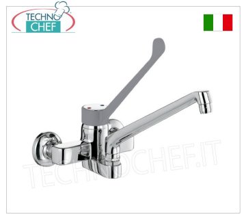Wall-mounted two-hole mixer tap Wall-mounted double-hole mixer tap, single lever with clinical lever and 220 mm swivel spout