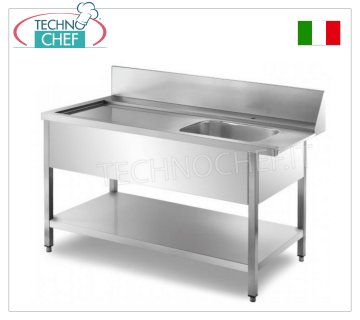 Pre-wash tables for hood dishwashers PREWASH TABLE in DISHWASHER INLET with MACHINE HOOKUP and TANK (mm. 500x400x300h) on the RIGHT, complete with REAR BACKPLATE (200mm), perimeter PANELING and LOWER SHELF - dimensions mm. 800x700x850h