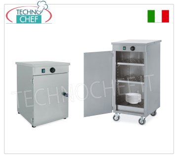HOT cabinets for PLATES on Wheels Plate warming cabinet in 18/10 stainless steel, insulated structure and doors, double walled, 1 grilled shelf, temp. Adjustable from +30° to +90°, V230/1, KW 0.4, capacity 30 plates, dim.mm 390x400x580h