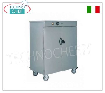 FORCAR - Carrelli scaldapiatti with 2 doors, Temp. from +30° to + 90° C. Stainless steel wheeled plate warming cabinet, structure with double-walled insulated doors, capacity 60 plates, 1 intermediate shelf, adjustable temperature from +30° to +90°C, V.230/1, Kw.0.8, dim.mm .390x420x950h