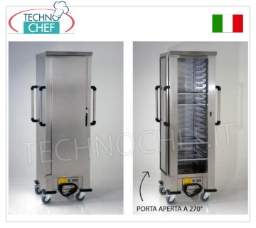 Temperature maintainer, HOT trolley, Temp. from +30° to +90°C. , Ventilated for 18 GN 1/1 containers HOT MAINTENANCE trolley with VENTILATED HEATING, Temp. adjustable from +30° to + 90°C. , 1 Door, Capacity 18 Gastro-Norm 1/1 PANS, PITCH between GUIDES 77 mm, V. 230/1, Kw 2.0, dimensions 670x790x1995h mm