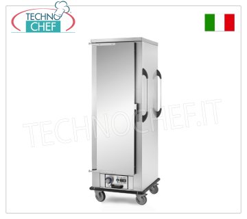 Temperature maintainer, HOT trolley, Ventilated for 18 GN 2/1 or 36 GN 1/1 containers HOT MAINTENANCE trolley with VENTILATED HEATING, 1 Door, Capacity 18 Gastro-Norm 2/1 or 36 Gastro-Norm 1/1 containers, PITCH between GUIDES mm 77, V. 230/1, Kw 2.0, dim.mm .812x860x1995h