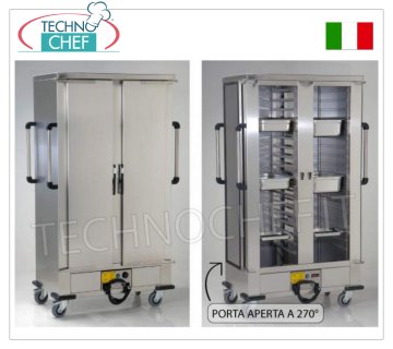 Temperature maintainer, ventilated HOT trolley for 36 600x400 mm trays HOT KEEPING trolley with VENTILATED HEATING, 2 DOORS, for 36 Pizza or Pastry TRAYS measuring 600x400 mm, Pitch between guides 77 mm, V. 230/1, Kw 3.0 - dimensions 1220x790x1995h mm