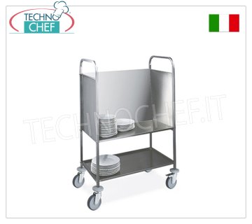 Trolleys for transporting plates Trolley for transporting stacked plates closed on 3 sides + lower shelf, capacity 200 plates, dim.cm.84 x 48 x 110 h