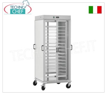 Hot dish trolley, with 10 GN 2/1 grilled shelves HOT PLATE TROLLEY with 10 PAINTED GRILLING SHELVES Gastro-Norm 2/1 (mm.650x530), ADJUSTABLE in height with a PITCH of 60 mm, static heating with adjustable temperature from +30° to +60°C, V.230/1 , Kw 0.8+0.8, dim.mm.750x780x1770h