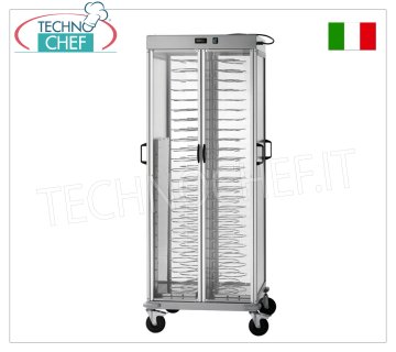 Hot plate trolley, capacity 88 plates with diameter from 18 to 23 cm, - mod. CA1440AC HOT PLATE TROLLEY, capacity of 88 plates with DIAMETER from 18= to 230 mm, PITCH 60 mm, static heating with adjustable temperature from +30° to + 60°C, V.230/1, Kw 0.8+0, 8, dim.mm.750x780x1770h