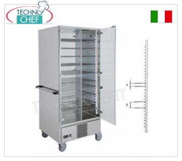 Refrigerated dish trolley for 90 dishes with 15 650x650 mm grids REFRIGERATED READY DISH TROLLEY in version with 15 GRIDS of 650x650 mm for a total of 60 PLATES with a MAXIMUM DIAMETER of 310 mm. o 90 PLATES with MAXIMUM DIAMETER of 200 mm, temp. working range between +6/+10 °C, V.230, Kw.0.7, dim.mm.830x770x1900h