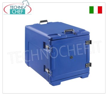 TECHNOCHEF - Heatable isothermal container in polyethylene for food, Mod.AF7 Heatable ISOTHERMAL container in POLYETHYLENE, for keeping hot, cold or frozen foods, 63 lt capacity, version with FRONT OPENING suitable for containing GASTRO-NORM 1/1, 1/2 and 1/3 PANS, Weight 11 Kg, dim.mm .440x640x480h