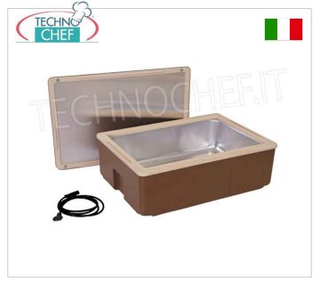 DRY HEATED isothermal container for 1 Gastro-norm 1/1 pan (53x32.5x15H cm) or submultiples, mod.FLORIDA HEATED thermal container for Gastro-Norm 1/1 pans, suitable for hot, cold or frozen foods, maximum reachable temperature 78°C, capacity 31 litres, version with TOP OPENING, V.230/1, Kw.0.15, Weight 5 Kg, dim.mm.610x435x230h