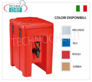Isothermal containers for beverage distribution ISOTHERMAL container in POLYETHYLENE, for maintaining hot or cold drinks, capacity 4.3 lt., version with FRONT DISPENSING TAP and TOP OPENING, Weight 3.4 Kg, dim.mm.245x350x395h