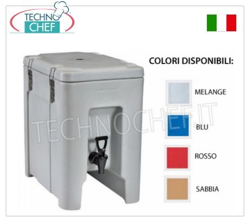 Isothermal containers for beverage distribution ISOTHERMAL container in POLYETHYLENE, for keeping hot or cold drinks, 19 lt. capacity, version with FRONT DISPENSING TAP and TOP OPENING, Weight 6 Kg, dim.mm.295x465x460h