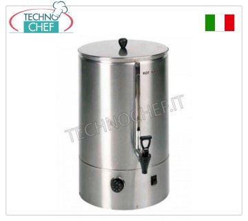 Hot breakfast drinks dispensers Producer and distributor of hot water in 18/10 stainless steel. 1 l of hot water every 2 min. with a maximum reserve of 7.7 l, V 230/1, Kw 2.4, mm 336x440x576 h, weight 10 Kg.