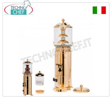 Hot breakfast drinks dispensers Golden fountain chocolate maker in 18/10 stainless steel with gilding, equipped with a bain-marie system. Hourly production 110 cups, Kw 0.9, V 230/1, dimensions (cm): 29.6x39x65.2