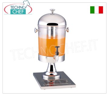 Juice and drink dispensers (buffet) DRINK DISPENSER in stainless steel with transparent 8 liter container, complete with dispensing tap, REFRIGERATED with CENTRAL PIPE containing ICE, dim.mm.270x220x580h