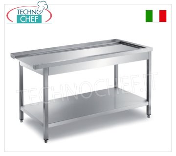Service tables for hood dishwashers DISHWASHER EXIT TABLE with machine HOOKUP on the LEFT, SHAPED TOP FOR SLIDING BASKETS, lower shelf, dimensions mm. 800x700x850h