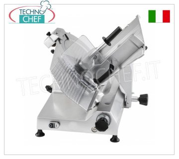TECHNOCHEF - GRAVITY/INCLINED SLICER, blade Ø 350 mm, Professional, Mod.F350I Gravity/inclined slicer, blade diameter 350 mm, in aluminum alloy, complete with fixed blade sharpener, V 230/1, Kw 0.300, Weight 36 Kg, dim.mm.585x580x480h