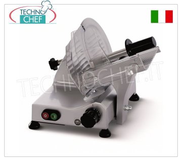 TECHNOCHEF - GRAVITY SLICER, blade Ø 195 mm, CE DOMESTIC EXECUTION, Mod.F195 Gravity/inclined slicer, blade diameter 195 mm, in aluminum alloy, with DETACHED BLADE SHARPENER, CE DOMESTIC EXECUTION, V.230/1, Kw.0,132, Weight 10 Kg, dim.mm.360x345x315h