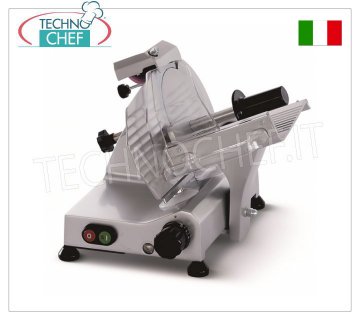 TECHNOCHEF - GRAVITY SLICER, blade Ø 195 mm, CE DOMESTIC EXECUTION, Mod.F195 AFD Gravity/inclined slicer, blade diameter 195 mm, in aluminum alloy, complete with fixed blade sharpener, CE DOMESTIC EXECUTION, V 230/1, Kw 0.132, Weight 10 Kg, dim.mm.360x345x315h