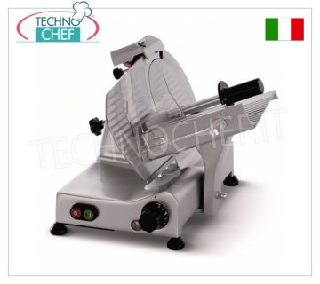 TECHNOCHEF - GRAVITY SLICER, blade Ø 220 mm, CE DOMESTIC EXECUTION, Mod.S220 AFD Gravity/inclined slicer, blade diameter 220 mm, in aluminum alloy, complete with fixed blade sharpener, CE DOMESTIC EXECUTION, V 230/1, Kw 0.140, Weight 13.5 Kg, dim.mm.405x415x340h