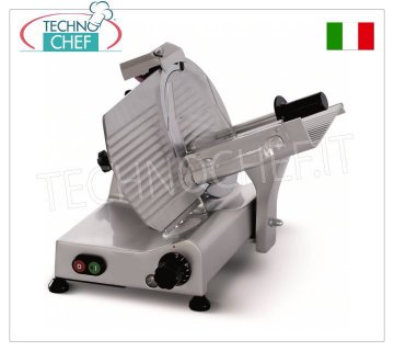 TECHNOCHEF - GRAVITY SLICER on Reduced Frame, blade Ø 250 mm, DOMESTIC CE, Mod.F250 RD Gravity/inclined slicer, blade diameter 250 mm, in aluminum alloy on REDUCED FRAME, complete with fixed blade sharpener, CE DOMESTIC EXECUTION, V 230/1, Kw 0.140, Weight 14 Kg, dim.mm.405x415x370h