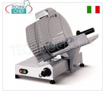 TECHNOCHEF - GRAVITY/INCLINED SLICER, blade Ø 300, CE DOMESTIC EXECUTION, Mod.F300RD Gravity/inclined slicer, blade diameter 300 mm, in aluminum alloy, on REDUCED FRAME, CE DOMESTIC EXECUTION, V 230/1, Kw 0.220, Weight 19 Kg, dim.mm.485x440x440h