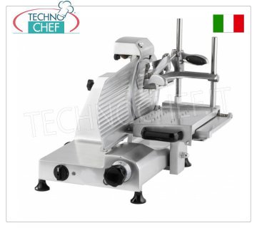 TECHNOCHEF - VERTICAL SLICER for cured meats, blade Ø 250, DOMESTIC CE, Mod.F 250 TS-VD Vertical slicer with salami press arm, blade diameter 250 mm, in aluminum alloy, complete with fixed blade sharpener, CE DOMESTIC EXECUTION, V 230/1, Kw 0.245, Weight 25 Kg, dim.mm.520x460x515h