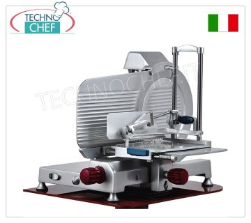 TECHNOCHEF - Vertical slicer for cured meats, gear transmission, blade Ø 370 mm, Professional Vertical slicers with aluminum alloy cured meat plate with gear transmission, blade diameter 370 mm, weight 48 Kg, dim. mm 805x710x700h - available in single-phase or three-phase version