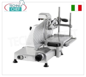TECHNOCHEF - VERTICAL SLICER for cured meats, blade Ø 250 mm, Professional, Vertical slicer with salami press arm, blade diameter 250 mm, in aluminum alloy, complete with fixed blade sharpener, V 230/1, Kw 0.245, weight 25 Kg, dim.mm.520x460x515h