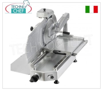 TECHNOCHEF - VERTICAL SLICER for cured meats, blade Ø 350 mm, Professional, Vertical slicer with salami press arm, blade diameter 350 mm, in aluminum alloy, complete with fixed blade sharpener, V 230/1, Kw 0.300, Weight 45 Kg, dim.mm.650x650x640h