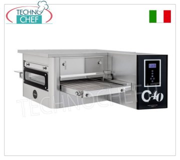TECHNOCHEF - Electric Tunnel Pizza Oven with 400 mm wide belt, Mod.TUNNELC/40 Electric tunnel pizza oven with 400 mm wide stainless steel mesh belt, ventilated cooking, yield 26 pizzas/hour max, V 400/3 + N, Gross weight 163 Kg, 7.8 Kw, dim. mm. 1425x985x450h