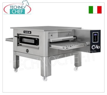 TECHNOCHEF - Gas Tunnel Pizza Oven with 500 mm belt, complete with support, Mod.TUNNELC/50GAS Gas tunnel pizza oven with 500 mm wide stainless steel mesh belt, ventilated cooking, yield 43 pizzas/hour max, complete with base support, Thermal Power Kw 20.1, V.230/1, Gross weight Kg 338, dim.mm .1860x1200x500h