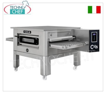 TECHNOCHEF - Gas Tunnel Pizza Oven with 650 mm belt, complete with support, Mod.TUNNELC/65GAS Gas tunnel pizza oven with stainless steel mesh belt 650 mm wide, ventilated cooking, yield 103 pizzas/hour max, complete with base support, thermal power 22.6 kW, gross weight 387 kg, dim.mm.2070x1375x560h