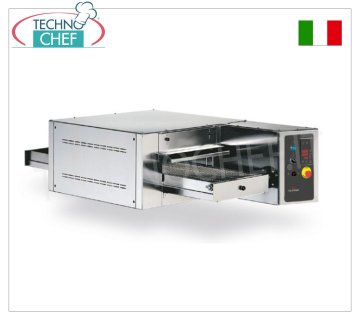 TECHNOCHEF - Electric tunnel pizza oven with 500 mm wide belt, yield 40/46 pizzas/hour, Mod.TCA Static electric tunnel oven with stainless steel mesh belt 500 mm wide, cooking chamber 530x800x110h mm, V.400/3, 12.5 kW, weight 114 kg, external dimensions 1080x1770x410h mm
