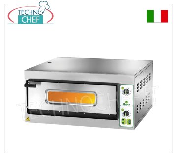 FIMAR - Electric pizza oven, for 4 pizzas, 1 chamber cm. 66x66, mechanical controls, Without PYROMETER, mod. FES4 ELECTRIC PIZZA OVEN with 1 CHAMBER measuring mm.660x660x140h, with GLASS DOOR, refractory hob, 2 ADJUSTABLE THERMOSTATS for BASE and TOP, temperature from +50° to +500 °C, external dimensions mm.900x785x420h